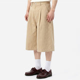 Wide Cotton Pleated Bermuda Shorts Beige