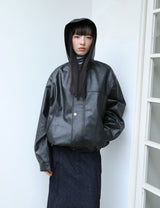 ビーガン レザー フーデッド ジャケット(BLACK)