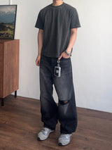 Crop Panel ピグメントハーフTシャツ (4color) (No.974)