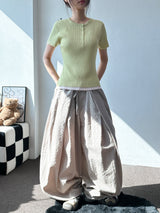 Er Checked Linen Balloon Fit Pants 3color