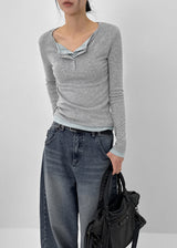 [MADE] Yusia Layered Snap Long Sleeve T-shirt