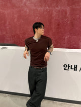 No.1810スリット ワッフル スリム ハーフ Tシャツ (5color)