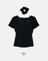 #バックスリットスクエア半袖ニット＋シュシュセット (5color)