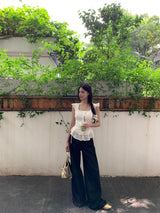 lovely short-sleeved frill sleeveless blouse