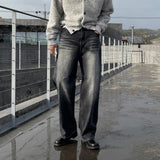 LMNキューデンレーサーウォッシングワイドデニムパンツ (dark gray)