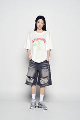25SS ヘムラインデストロイドデニムショートパンツ グレー