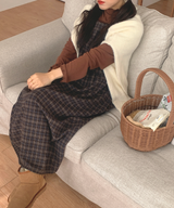 Brownie checkered bustier long skirt sleeveless autumn winter guest look date look 