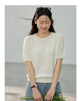 Punching Detail Summer Round Neck Knit Short Sleeve