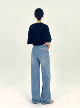  2ND REORDER BUKAY EMBROIDERY SLIM WIDE DENIM PANTS code 25102
