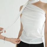 [Lepiden] Linen Tie One-Shoulder Sleeveless Top - 3 Colors