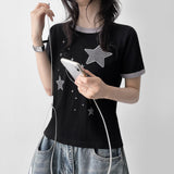Kitch Look 💖 Night Star Patch Ringer Short Sleeve T-shirt  (4 colors)