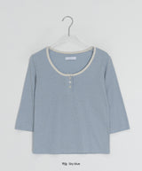 Lana U-neck Star Henley Neck Three Quarter Tee