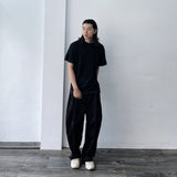 Black Curved Wide-Leg Trousers