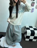 ストリング/フリース❤サイドピンタックバルーンロングパンツワイド🤍🩶🖤3カラー