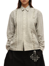 6CRAYON Retro Off-White Plaid Cotton Peplum Blouse
