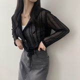 Natou see-through punching mesh crop hooded cardigan