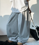 10000SOLD❤ FRONT TWO PINTUCK BALLOON WIDE  OVER PANTS 🩶🖤2COLOR 🩶S-XL