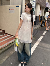 RIBBED HALF NECK TEE (4C)