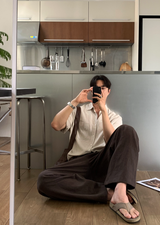 No-Mace Back Banding Two-Tuck Linen Wide Pants