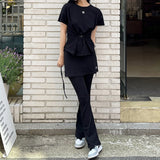 レイヤードストリングスカートパンツ [BLACK]