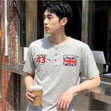 スラブヘンリーネッククロップドTシャツユニオンジャック メランジ
