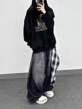 check layer denim pants