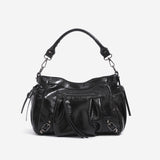 Pink Studded Biker Shoulder Bag with Multiple Pockets