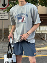 LMN レイブアメリカプリントオーバーサイズ半袖Tシャツ (3 colors)