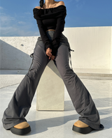 CRINKLE BOW PLEATED TWO-LAYER COTTON BOOTCUT TRAINING SKIRT-PANTS LEGGINGS - 2 COLOR