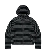 ストライプ フーデッド フリース ジップアップ ブラック