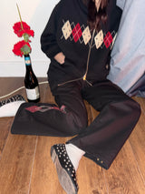 [Hand-Made「006」] Argyle Patch Pants_Black&Burgundy