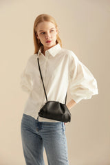 Pouch Gathered Leather Clutch - Black