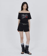 CONY MISFIT KISS GLITTER OFF SHOULDER TEE / BLACK