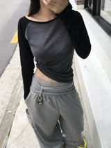See-through Slim Off-Shoulder Raglan T-Shirt (3c)