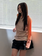 CEC レイヤード ストライプド スリーブ レーベル L/S(PINK ORANGE)