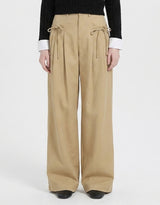 Ribbon Pintuck Wide Pants Sand Beige
