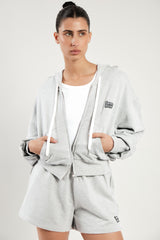 TEMPUS パッチクロップフードジップアップ (WHITE MELANGE)