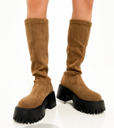 6CM PLATFORM SUEDE Y2K ROUND-TOE STRETCH CRAB-LEG ボディーシェーピングブーツ - 2 COLOR