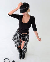 Check layered shirt wrap belt skirt