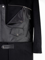 Leather Biker Paneled Wool Coat