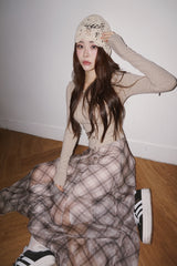 Long Check Chiffon Sharalla Skirt