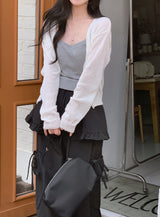 SP バックルクロップベーシックVネックニットカーディガン (5color)