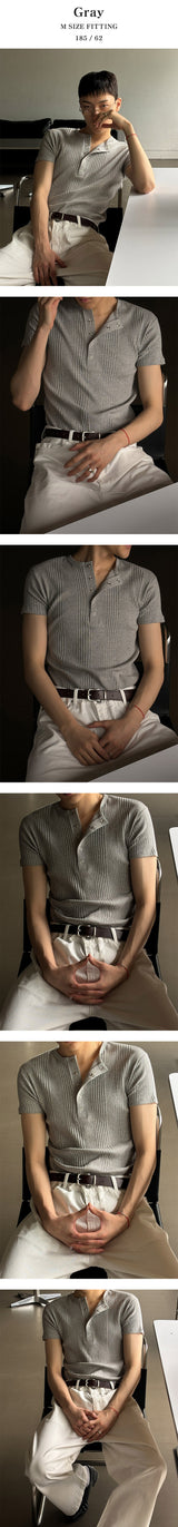 [S/S] High ribbed henry neck half knit(3color)
