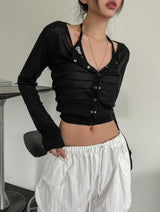 [U-BASIC] Summer snap button see-through cardigan
