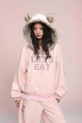 eat me plz* Cathy Cat Ear Fur Fleece Hoodie for Autumn-Winter Warmth Jacket