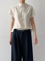 Pleated Mock Neck Cap Sleeve Blouse