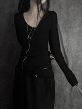 ダイアゴナルジッパーボタン T (2color)