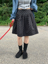 Needle Button Dot Shirring Midi Skirt (2c)