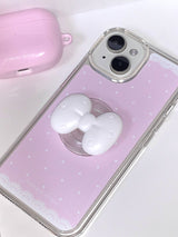 かわいいリボンの携帯グリップ - ホワイト