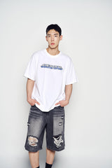 25SS ヘムラインデストロイドデニムショートパンツ グレー